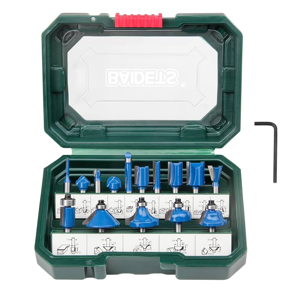 BAIDETS Plus Router Bits Set 1/4 Inch Shank, 15 Pieces 1/4